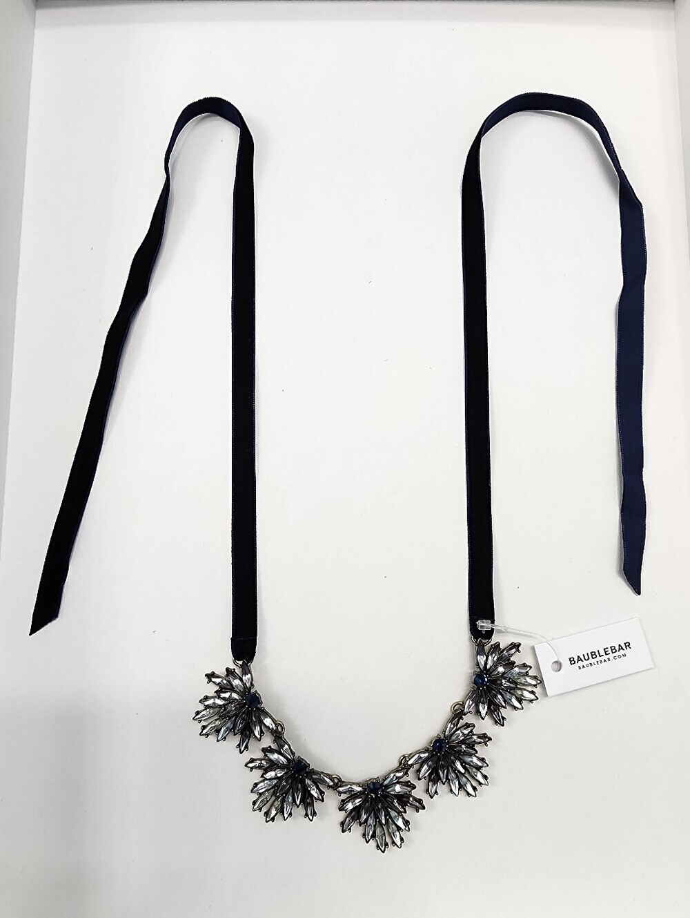 NEW! BaubleBar Smoky-Grey and Deep Navy Blue Crystal Ribbon Necklace